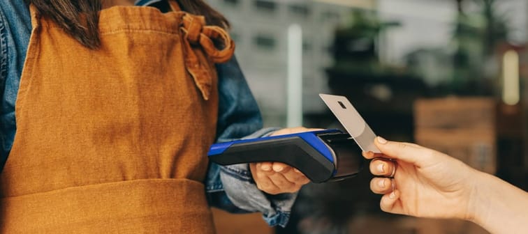 Customer paying at small business
