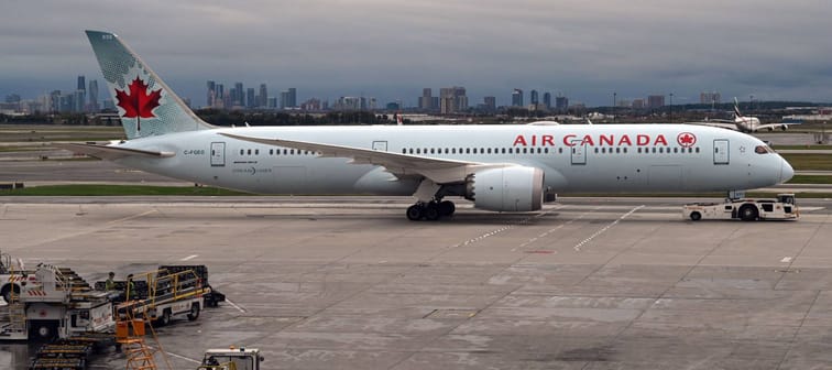 Air Canada plane sits abandoned on the taxiway.