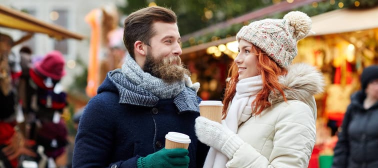 Couple in a winter street market