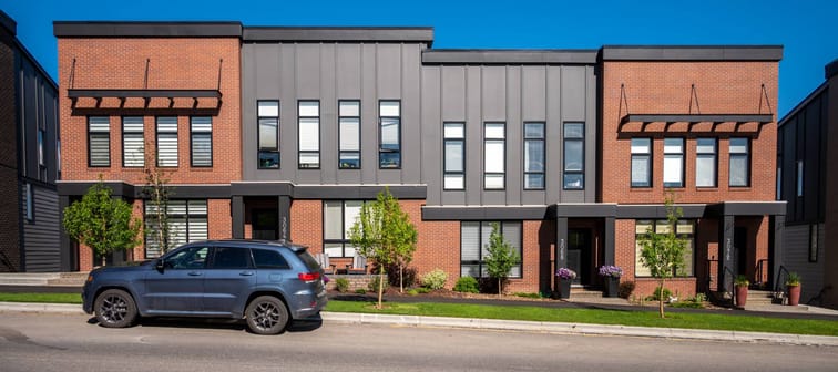 Modern new condominium buildings in the suburbs of Calgary