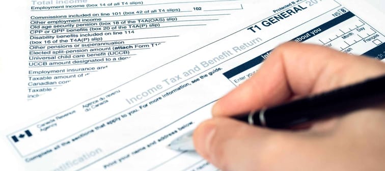 Filling out a Canadian T1 tax form