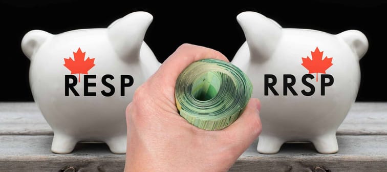 Financial concept depicting the choice between investing in RESP or RRSP for Canadian