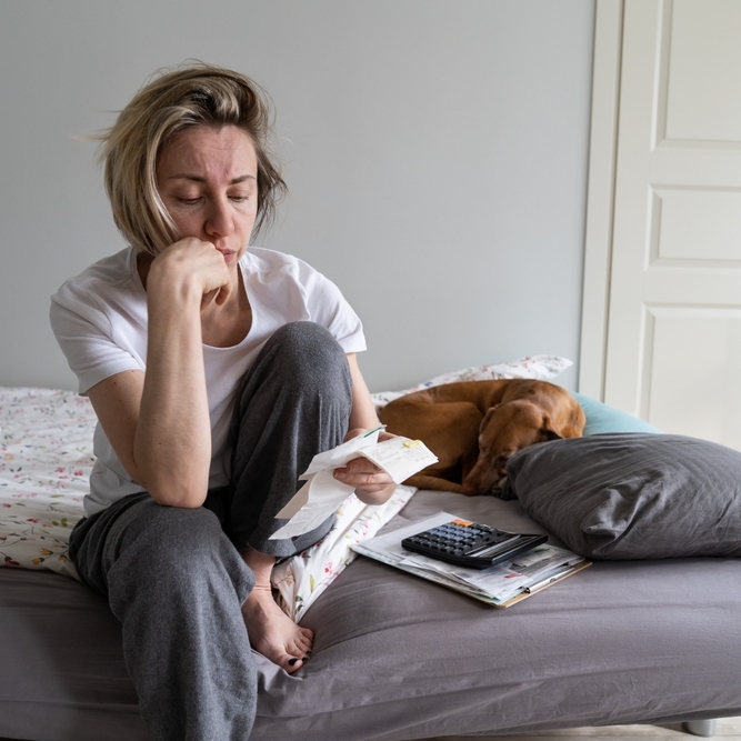 Woman stressed about money