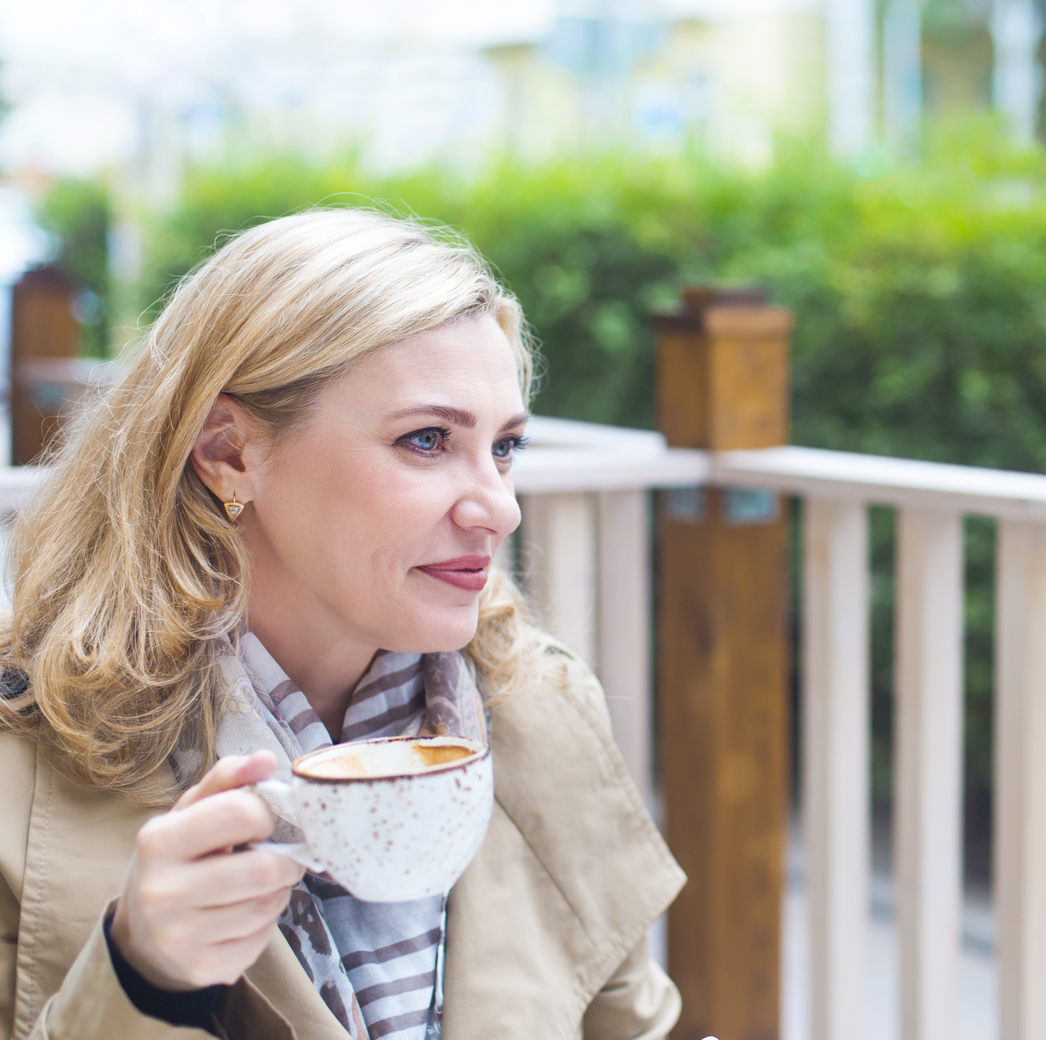 45-year-old woman drinking coffee