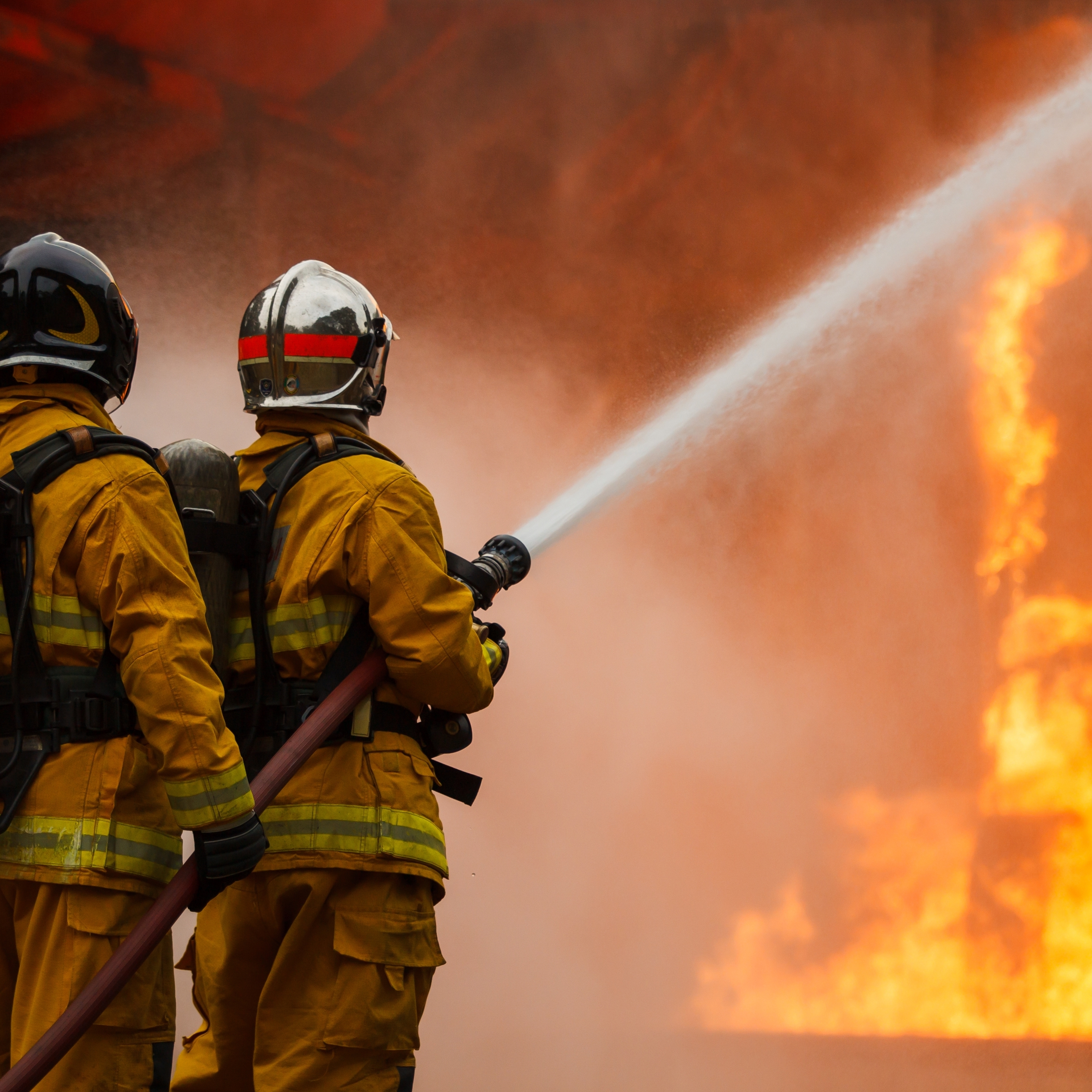 Firefighters putting out a fire