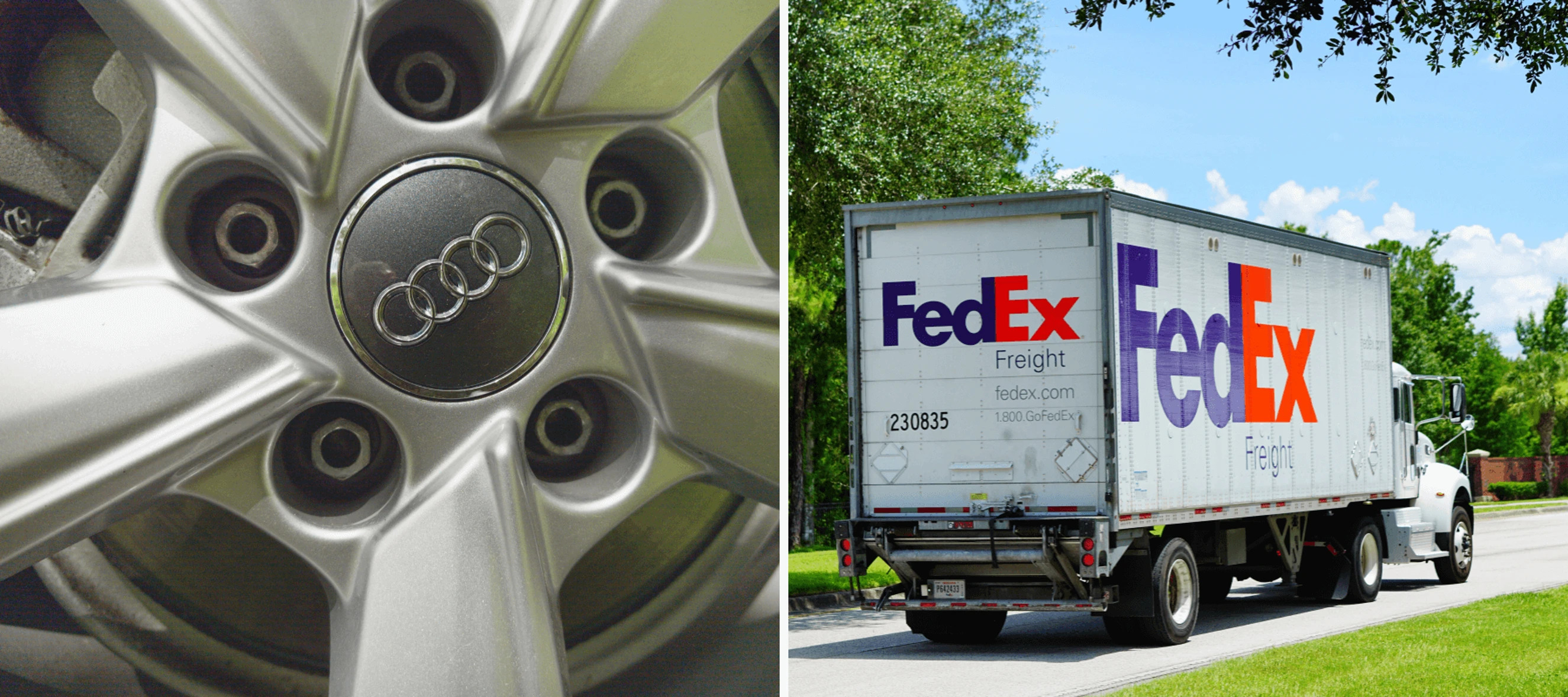 Photo of hubcap and FedEx vehicle