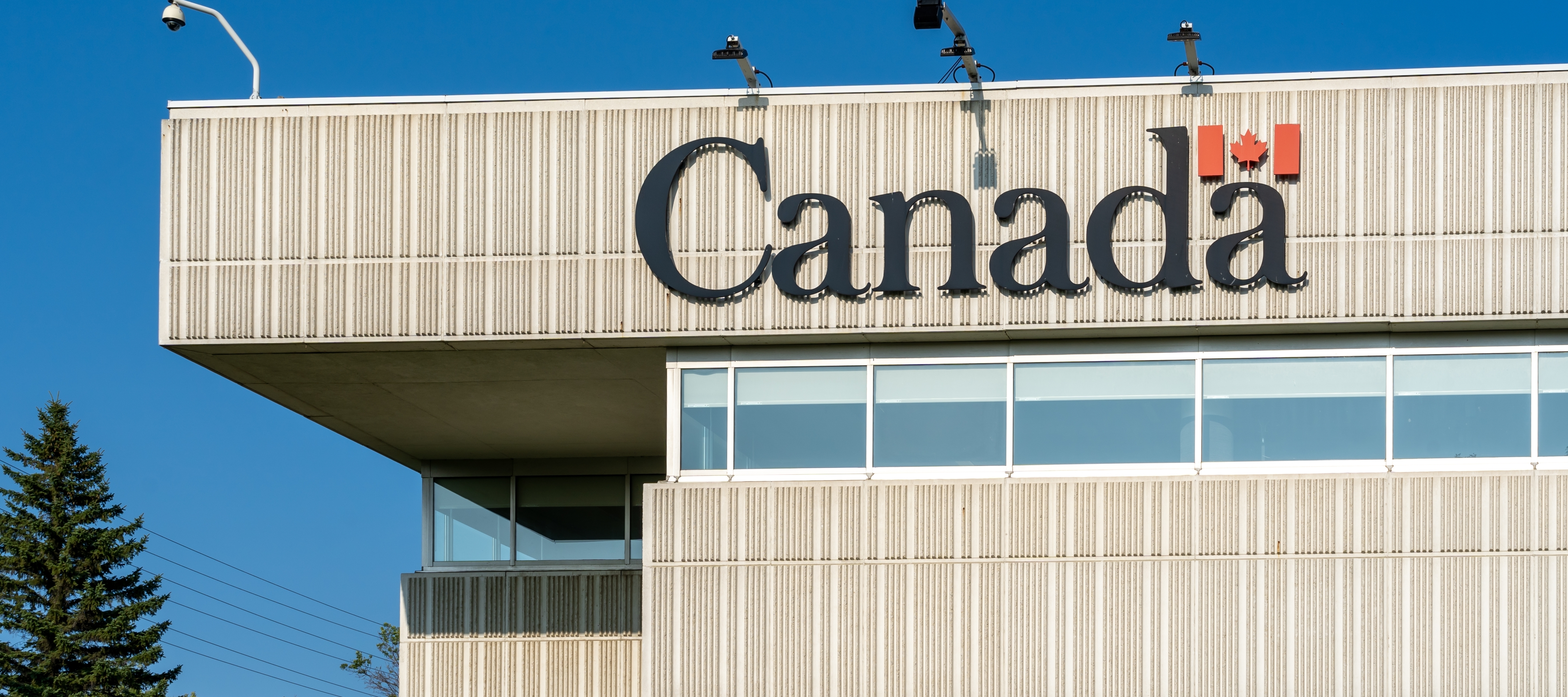 Close up of the Government of Canada sign on the building. Sudbury, ON, Canada, on July 23, 2023