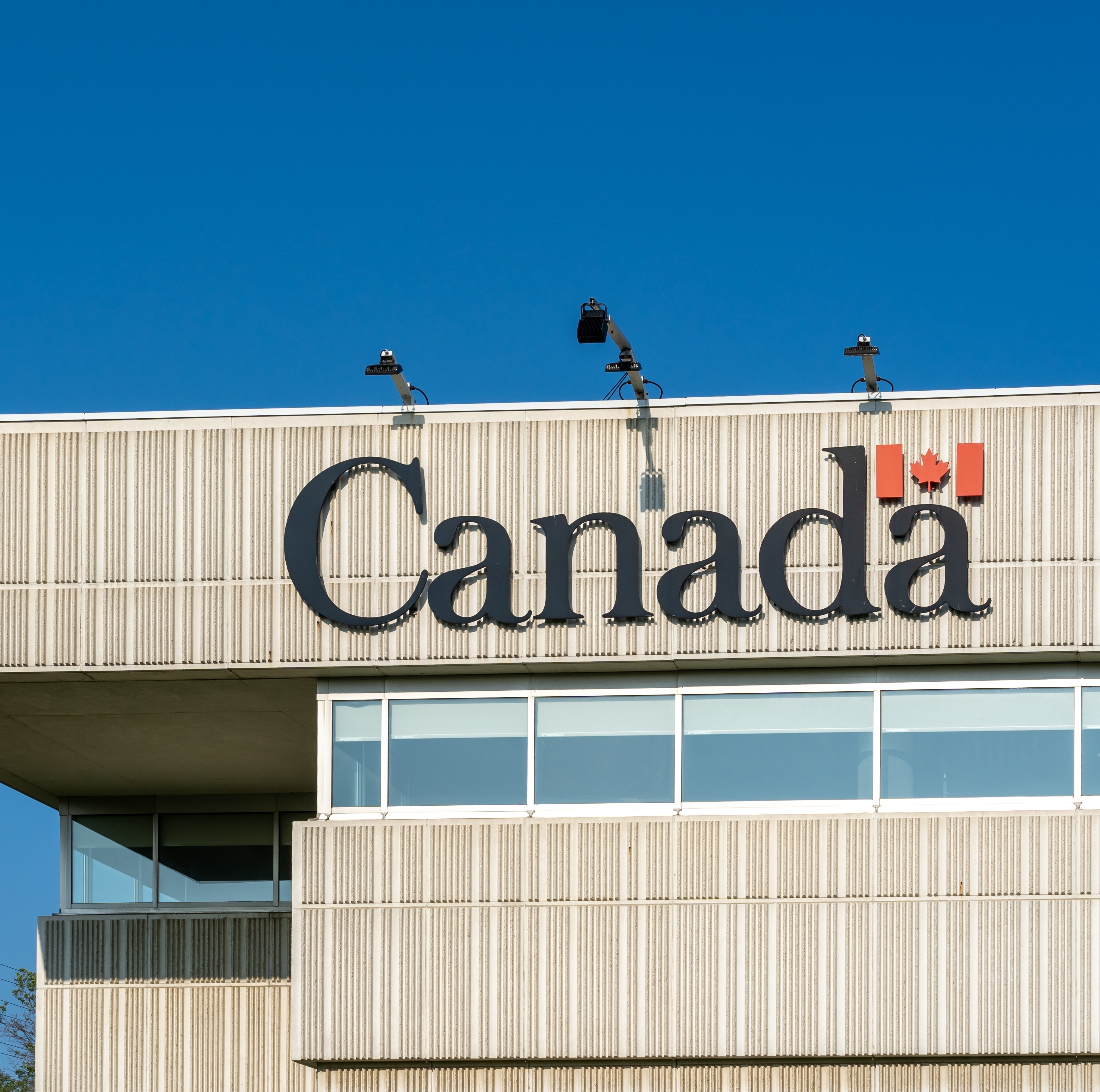 Close up of the Government of Canada sign on the building. Sudbury, ON, Canada, on July 23, 2023