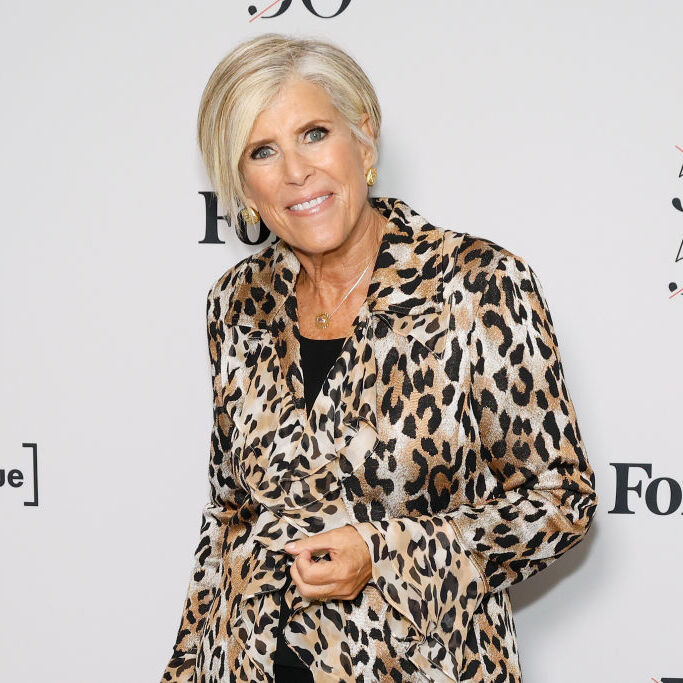 Suze Orman in leopard coat