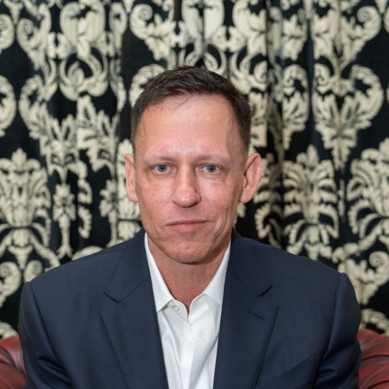 Photo of Peter Thiel and photo of a cow