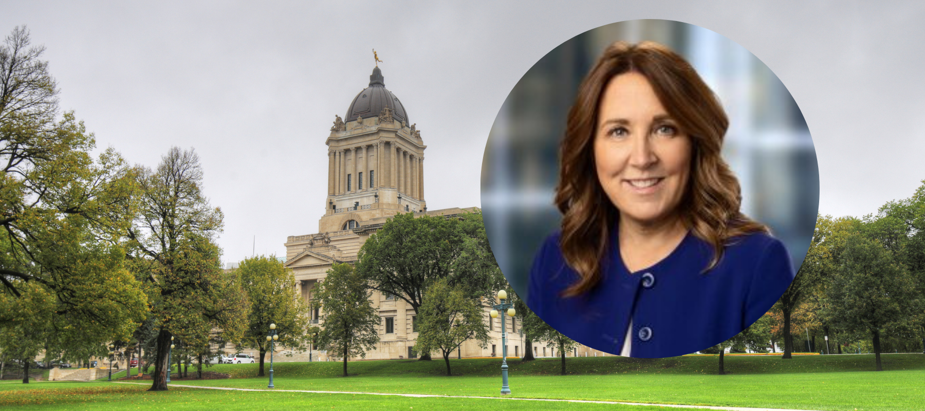 Manitoba Legislature + Inlay: Carolyn Rogers Senior Deputy Governor, Bank of Canada