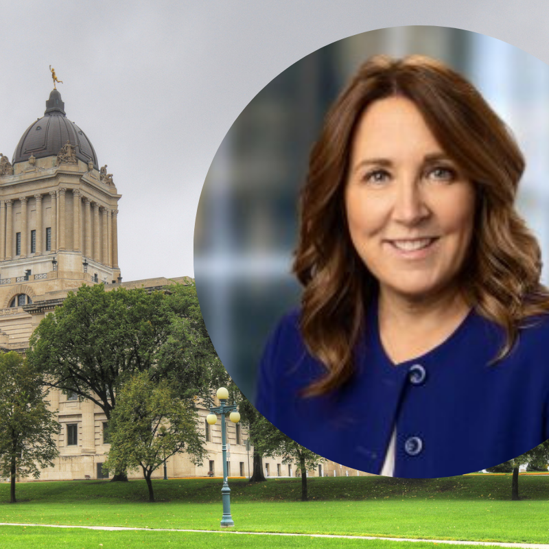 Manitoba Legislature + Inlay: Carolyn Rogers Senior Deputy Governor, Bank of Canada