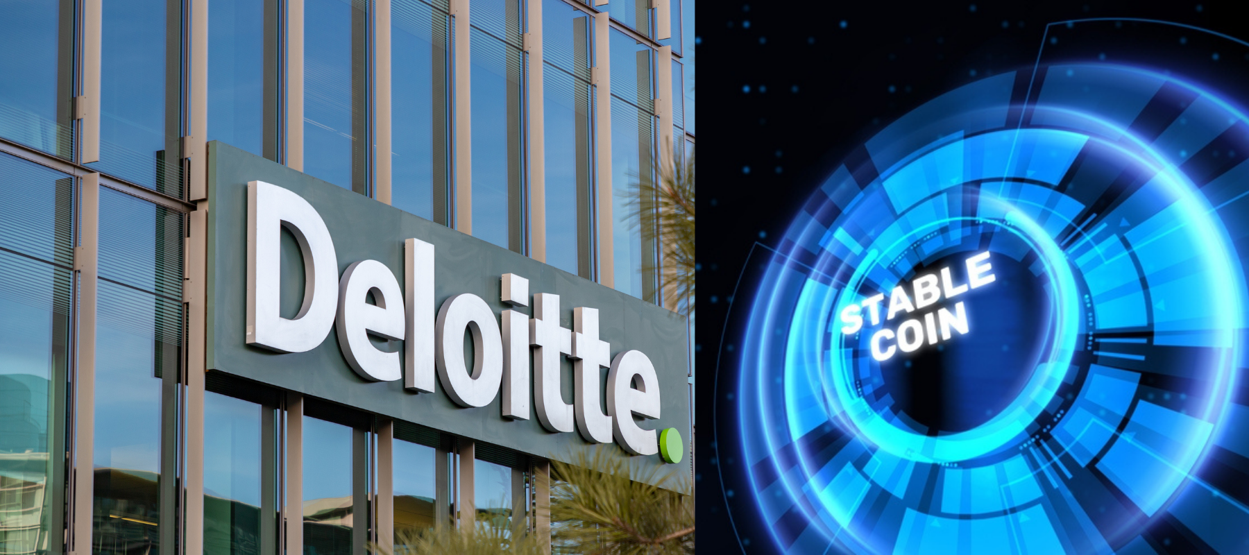 Image of Deloitte business sign + stablecoin digital image