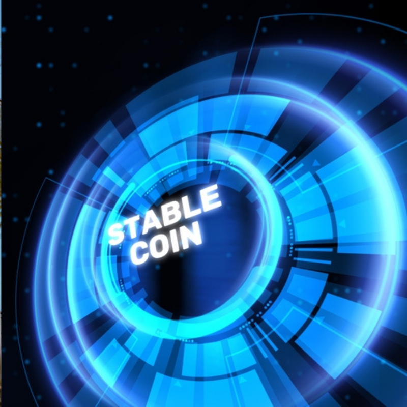 Image of Deloitte business sign + stablecoin digital image