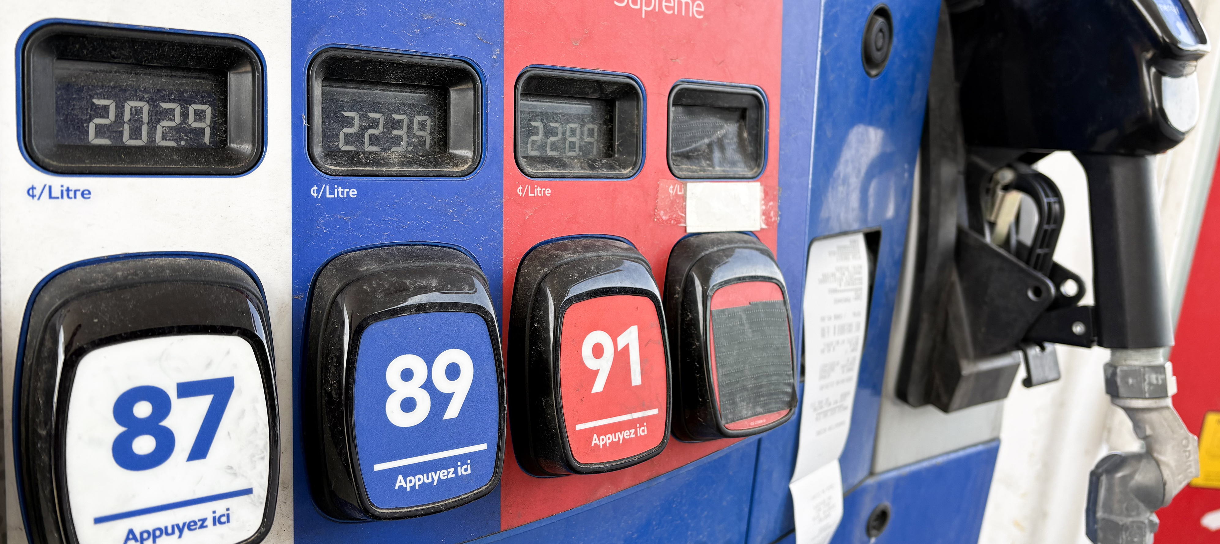 Gas pumps showcasing high prices