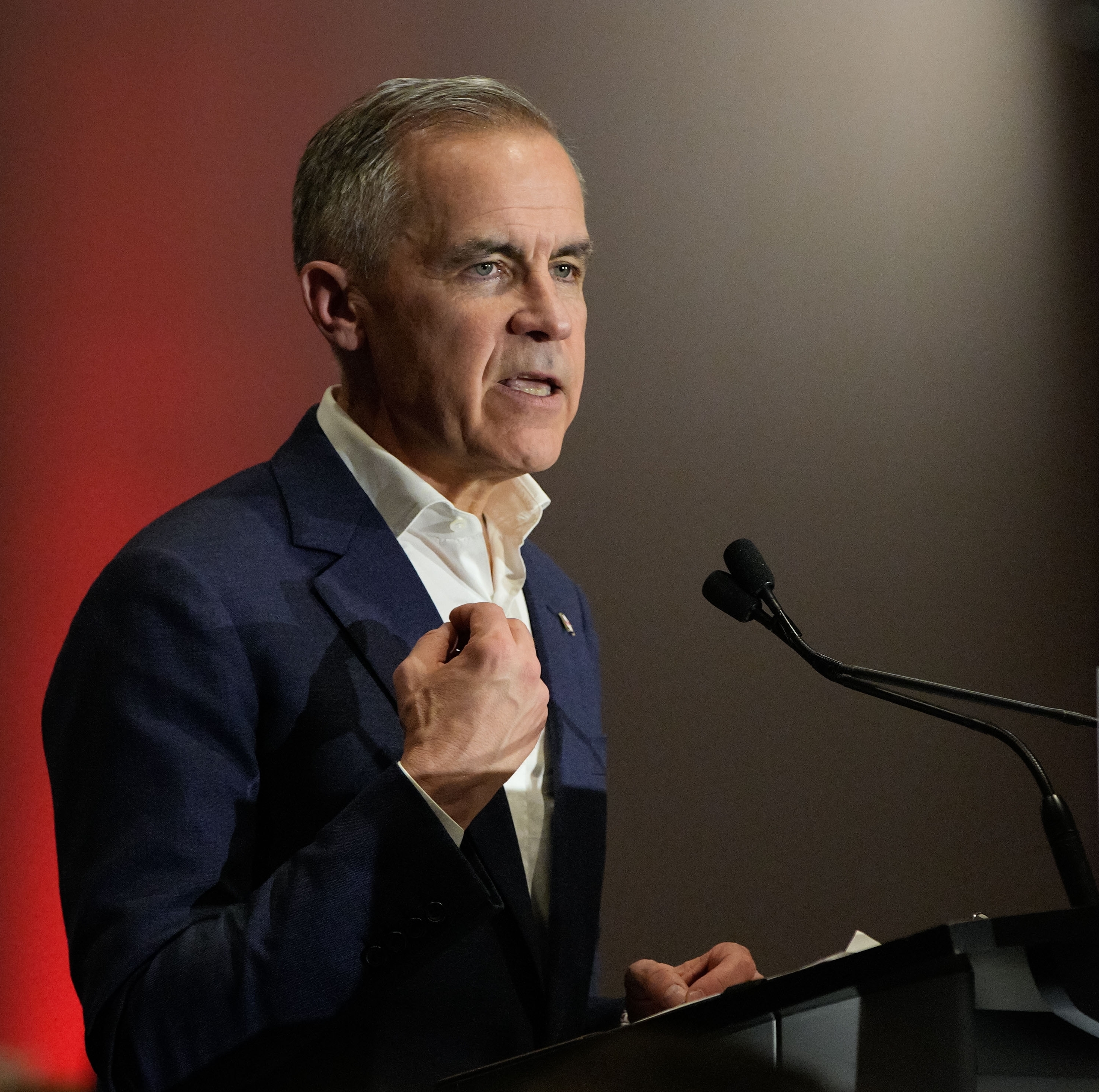 Canada's Liberal Party leader, Mark Carney, attends a federal election campaign rally at Sheraton Vancouver Airport Hotel in Richmond, British Columbia, Canada, on April 7, 2025.