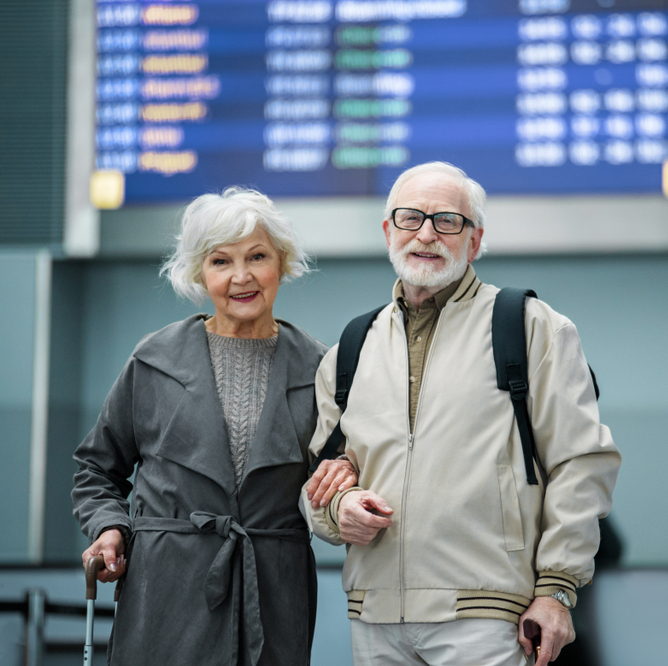 Retired couple at airport