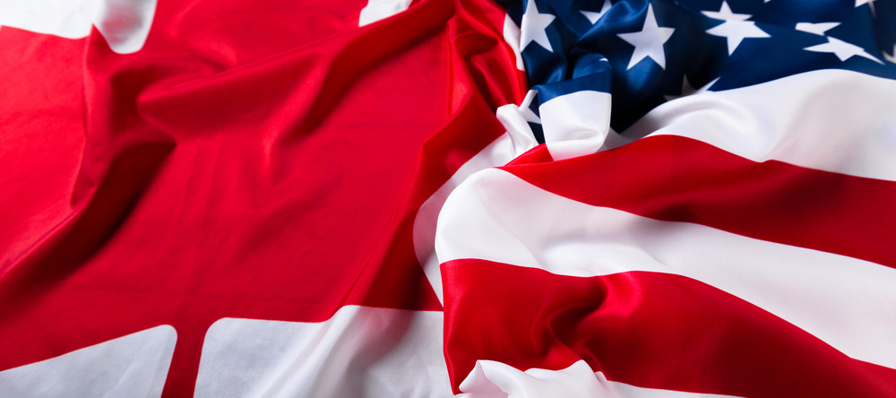 Canadian and American flags