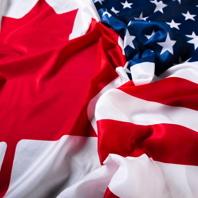 Canadian and American flags