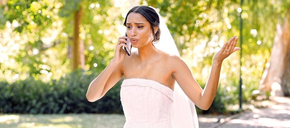 Bride in a heated, stressful phone conversation
