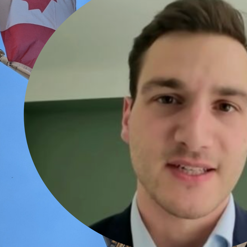 (Inlay) Andrew DiCapua, Principal Economist for the Canada Chamber of Commerce + outside the Canada Chamber of Commerce building