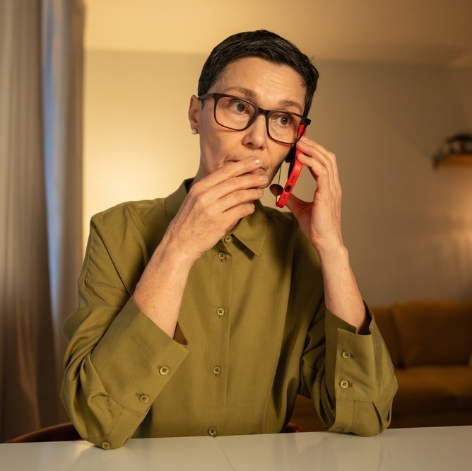 Woman on phone looking concerned