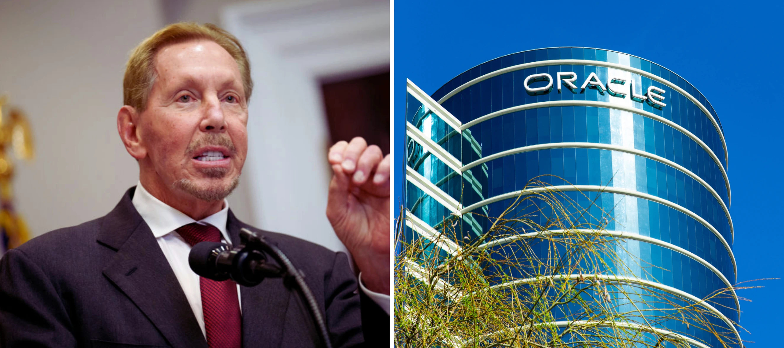 Photo of Clay Magouyrk and photo of an Oracle building