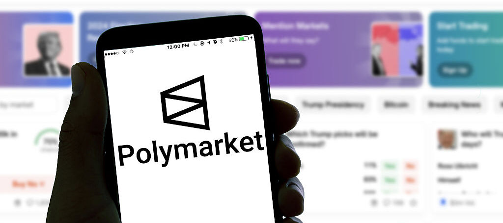 Polymarket logo on phone