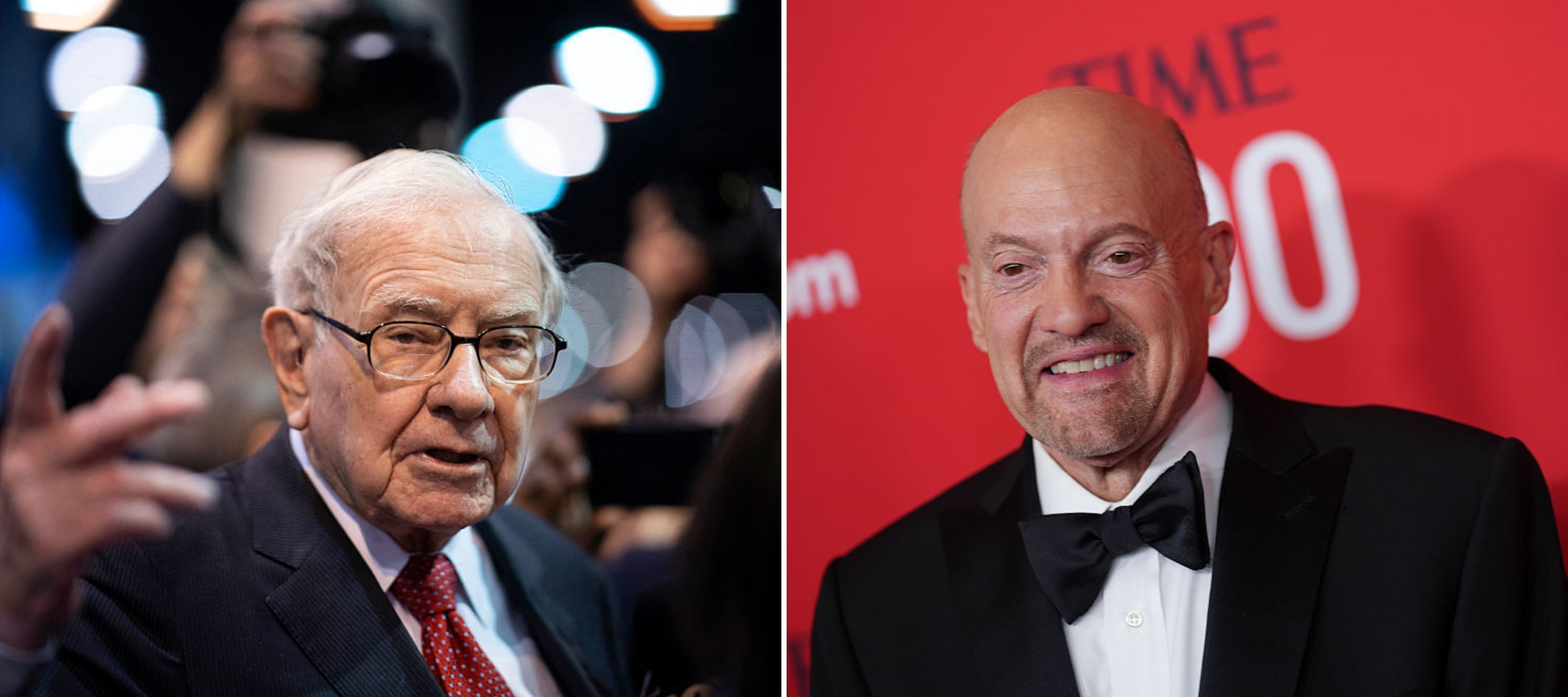 Photo of Warren Buffett beside a photo of Jim Cramer