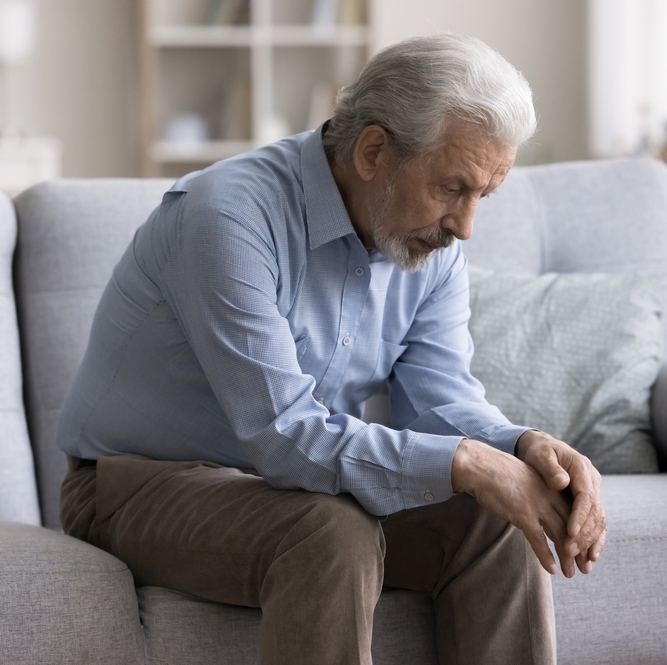 Sad looking male retiree