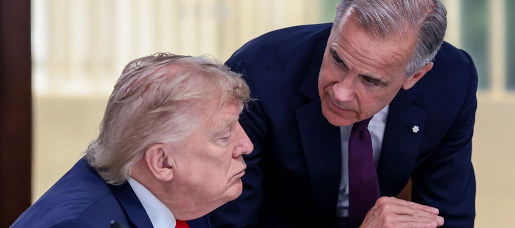 Mark Carney speaking to a sleepy looking Donald Trump