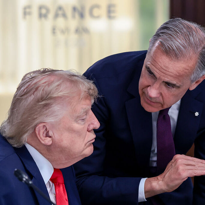 Mark Carney speaking to a sleepy looking Donald Trump