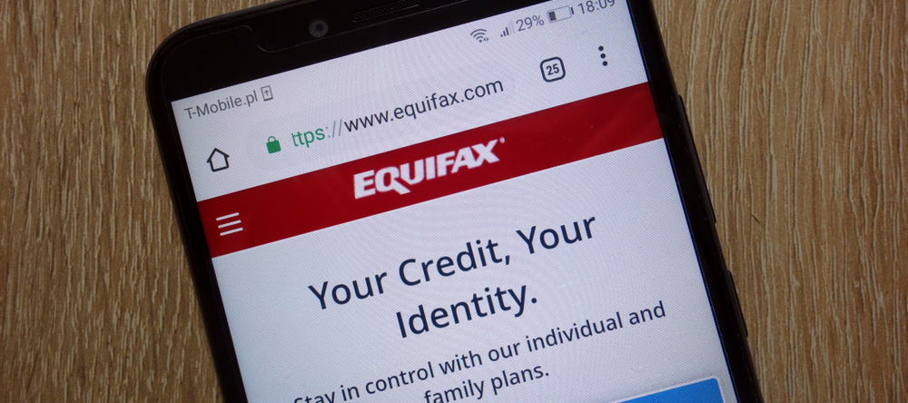 Equifax website (www.equifax.com) displayed on smartphone