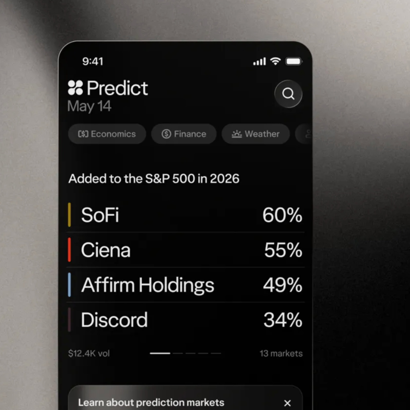 Screenshot of Wealthsimple Predict | Image of the Wealthsimple trading app