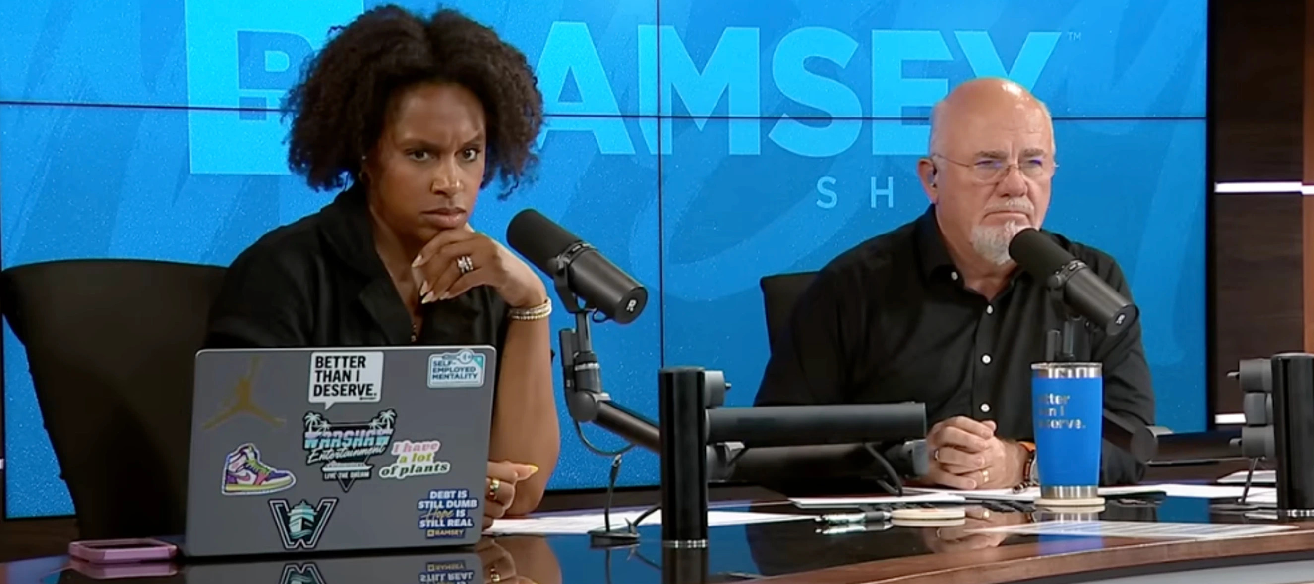 Dave Ramsey and Jade Warshaw on the set of his show