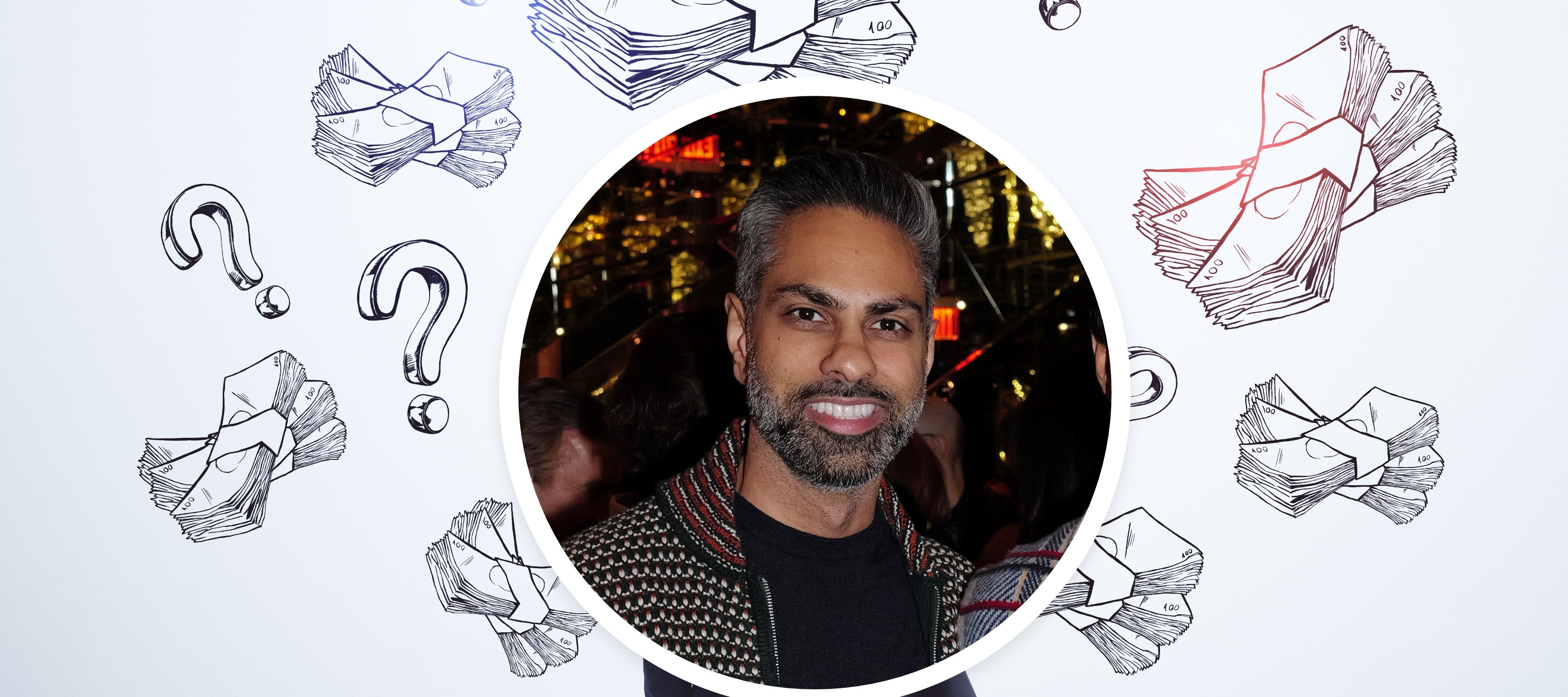 White wall with handwritten sketch of money and question marks (Inlay) Ramit Sethi attends the Bilt Holiday Kick Off 2025
