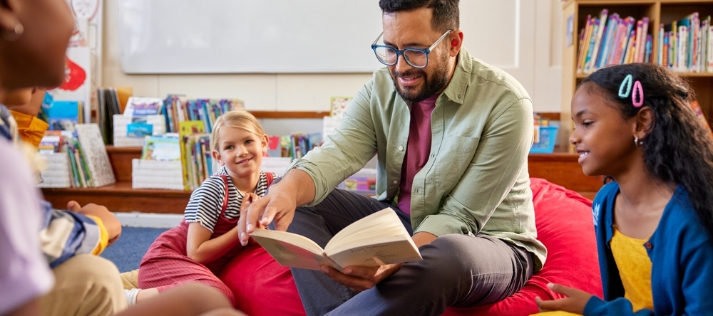 Reading to children in a classroom