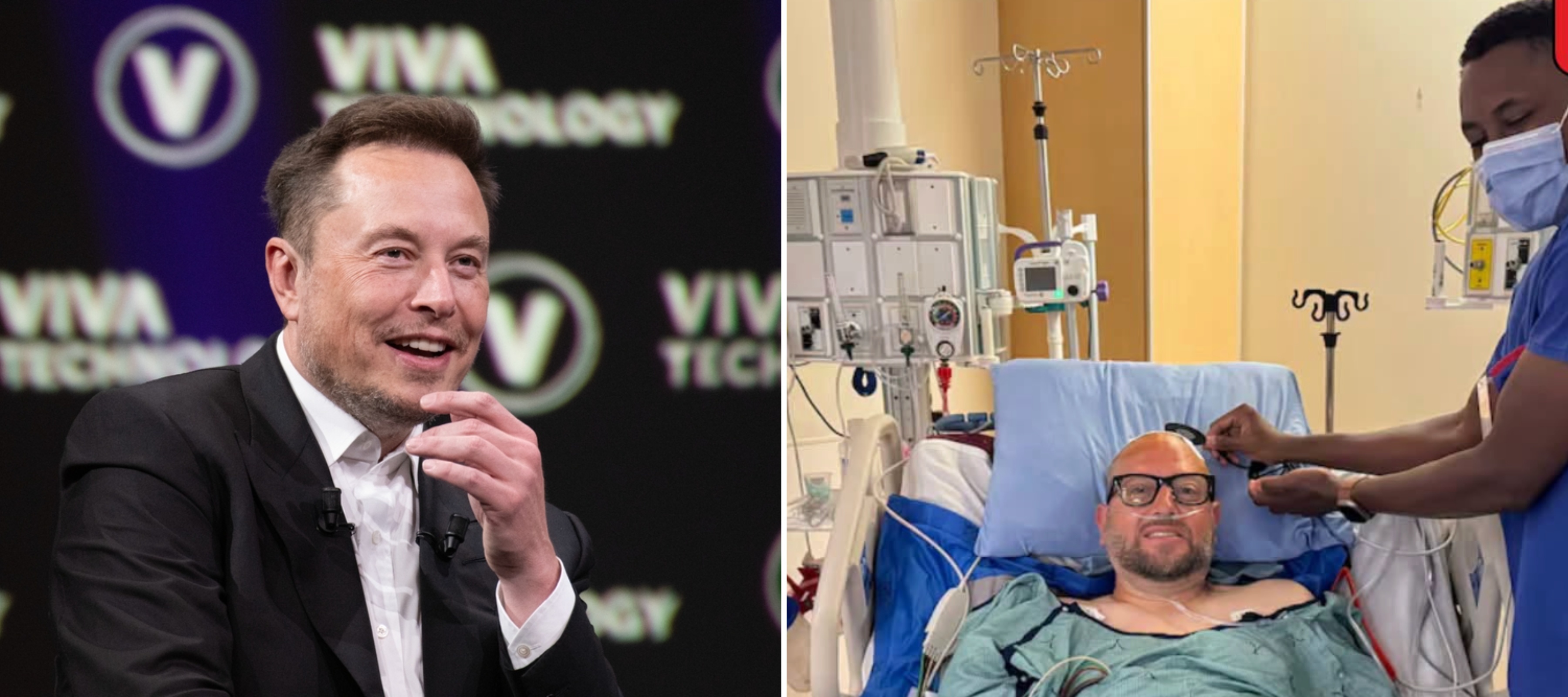 Elon Musk, co-founder of Neuralink in Paris, France 2023 + Lee Marten in hospital