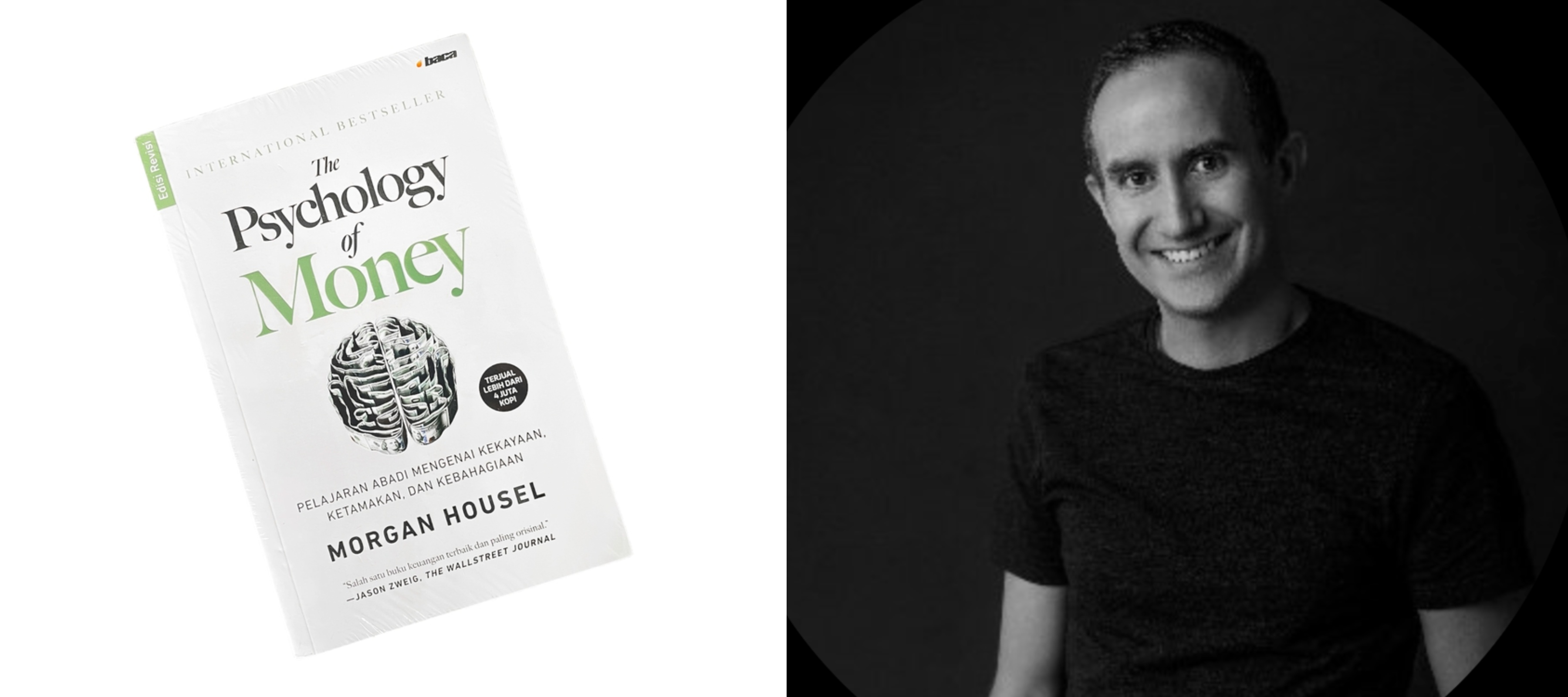 Cover of "The Psychology of Money" + Headshot of Morgan Housel