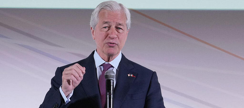 JPMorgan Chase CEO Jamie Dimon delivers a speech during the Global Markets Conference, ahead of the Choose France summit, in Paris, on May 15, 2025.