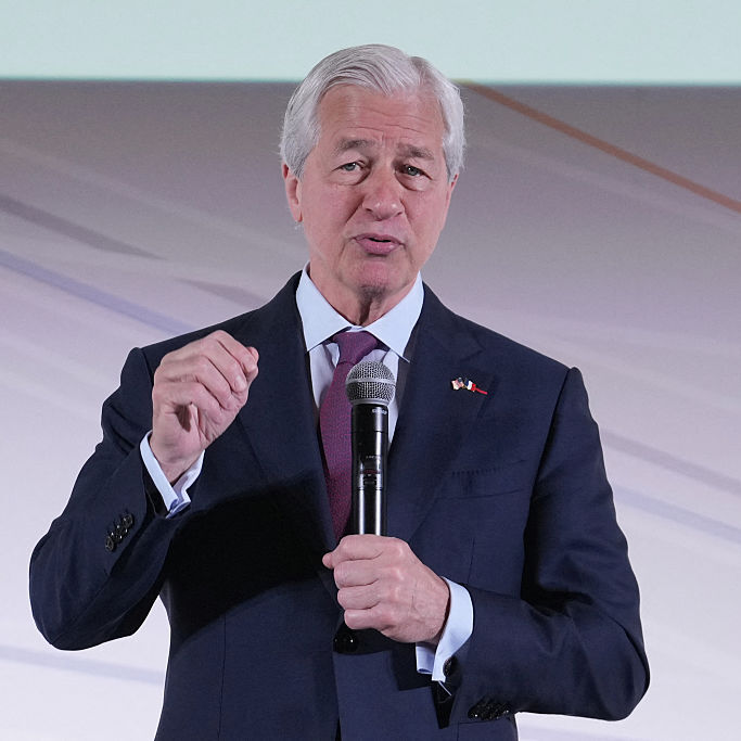 JPMorgan Chase CEO Jamie Dimon delivers a speech during the Global Markets Conference, ahead of the Choose France summit, in Paris, on May 15, 2025.