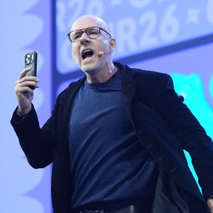Scott Galloway speaks at OMR digital trade fair in 2026 + Jensen Huang presenting NVIDIA's technology and AI, 2025