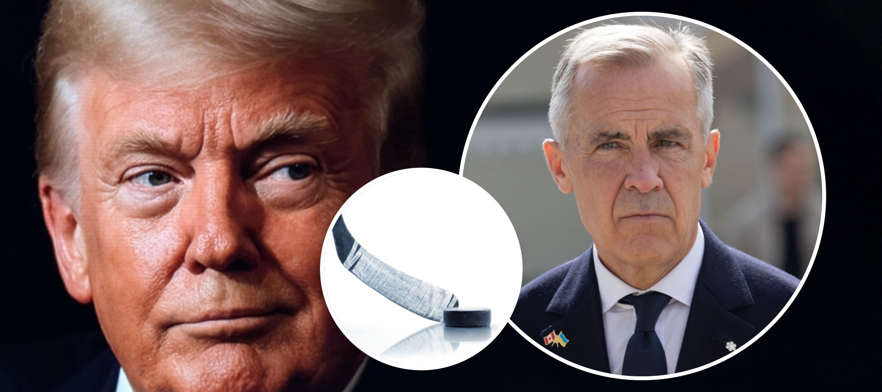 President Donald Trump + Prime Minister Mark Carney (Inlay) hockey stick and puck