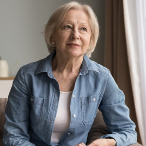 Woman sitting on couch