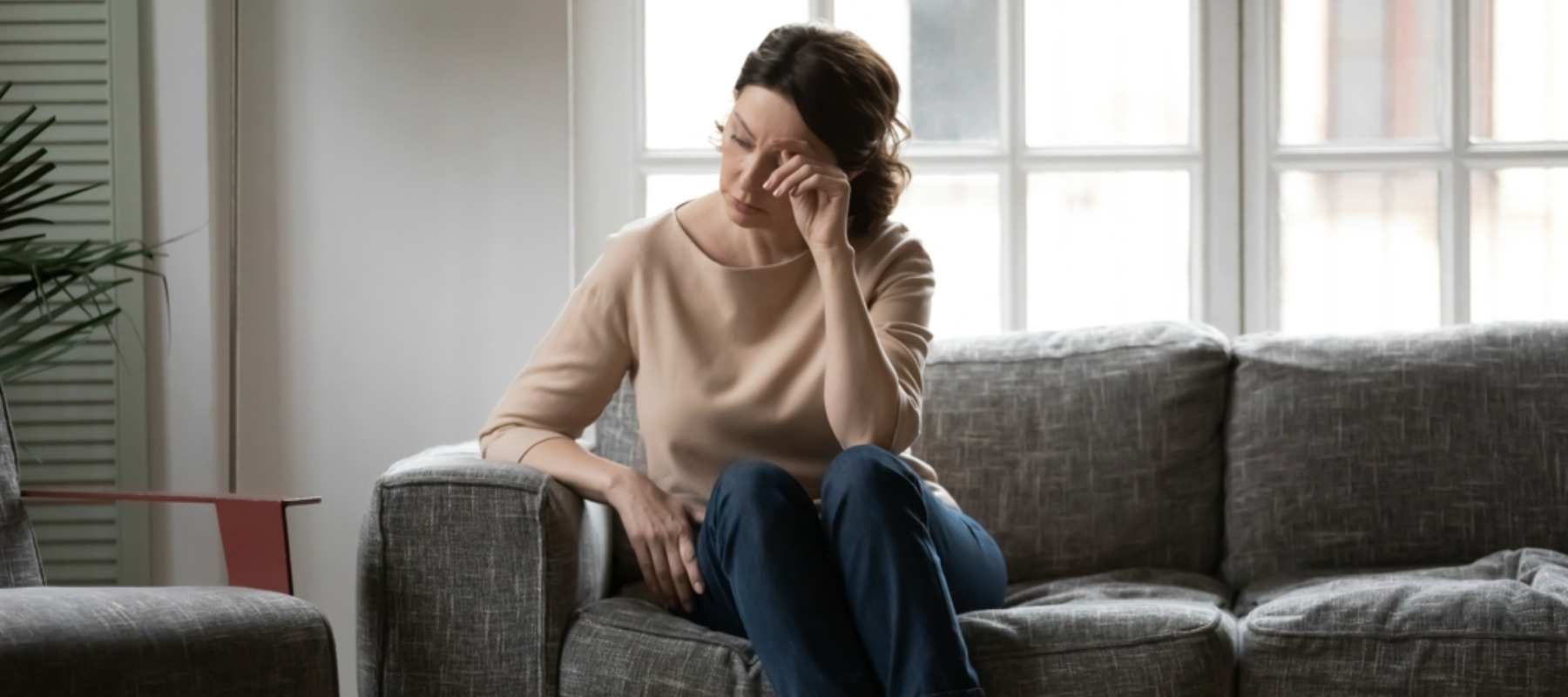Anxious confused elderly lady
