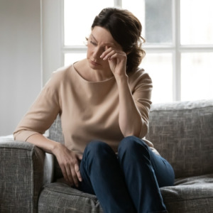 Anxious confused elderly lady