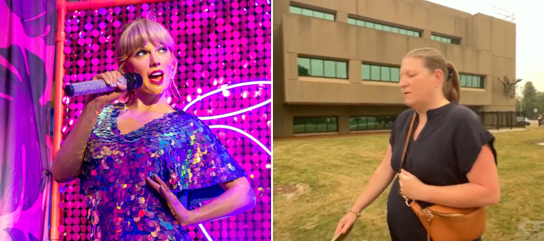 Taylor Swift on tour + Screen capture of CP24 footage of Denise Tisor leaving court