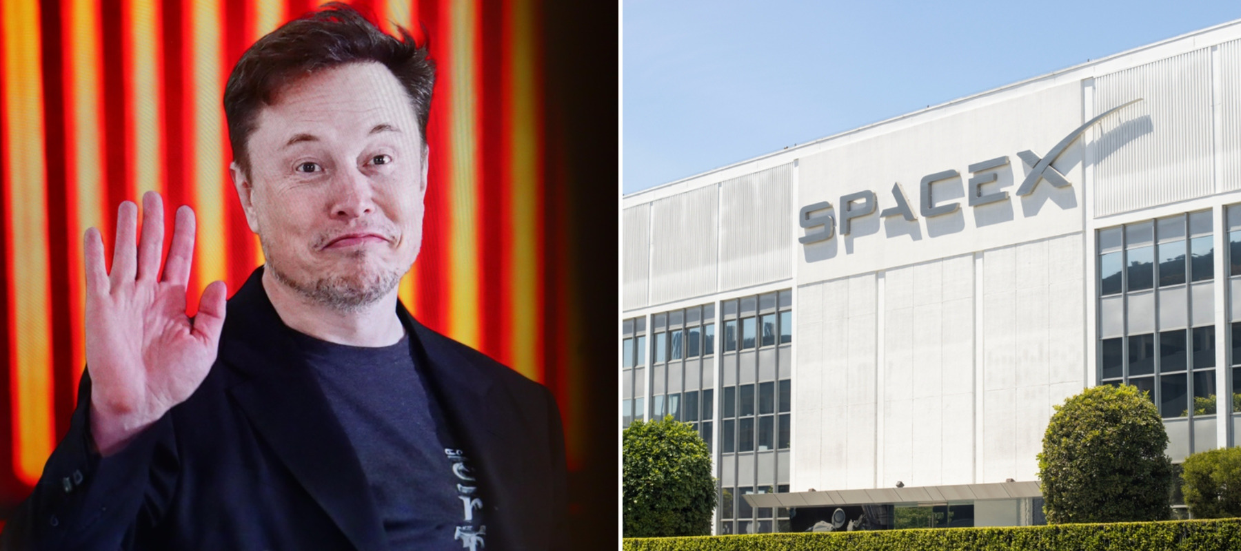 Image of Elon Musk and an image of the SpaceX office