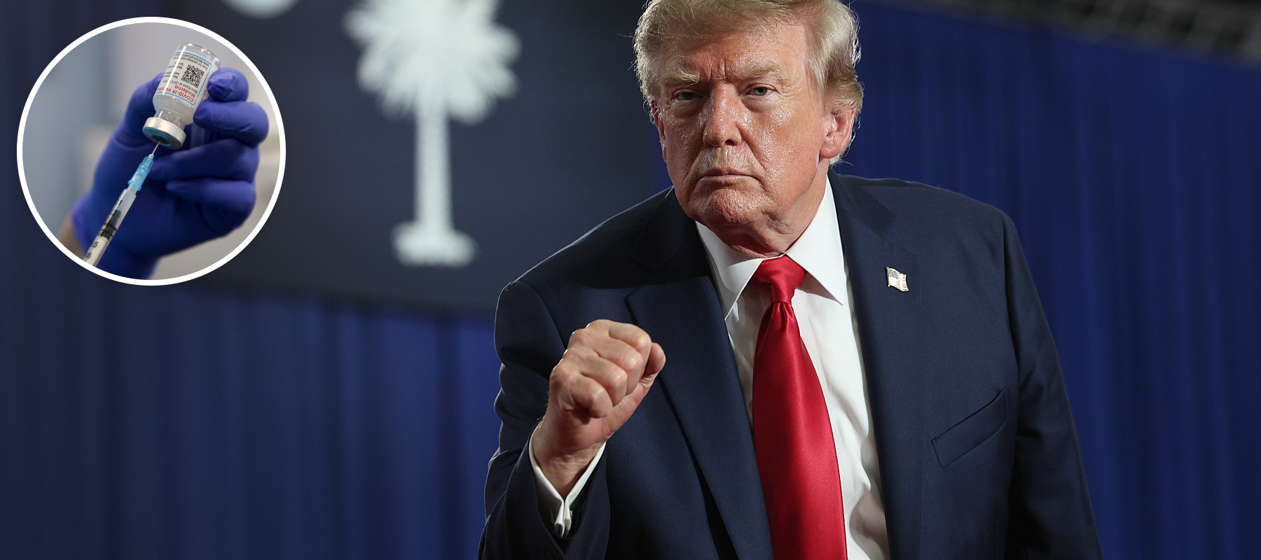 Moderna needle and President Donald Trump