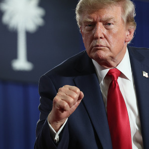 Moderna needle and President Donald Trump